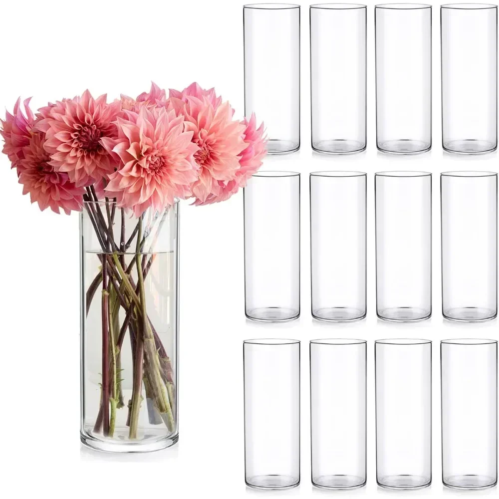 

Y 12 Pack Cylinder Glass Vases for Centerpieces 10" Tall Clear Flower Vase Room Decor Wedding Table Decoration Home Decorations