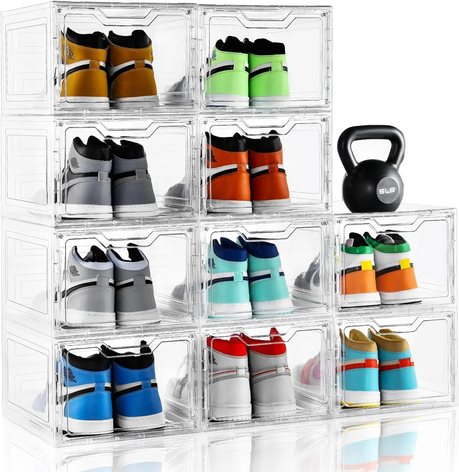 Large Shoe Boxes Clear Plastic Stackable, 10 Pack Drop Front  Storage  with Magnetic Door, Dustproof  Cont