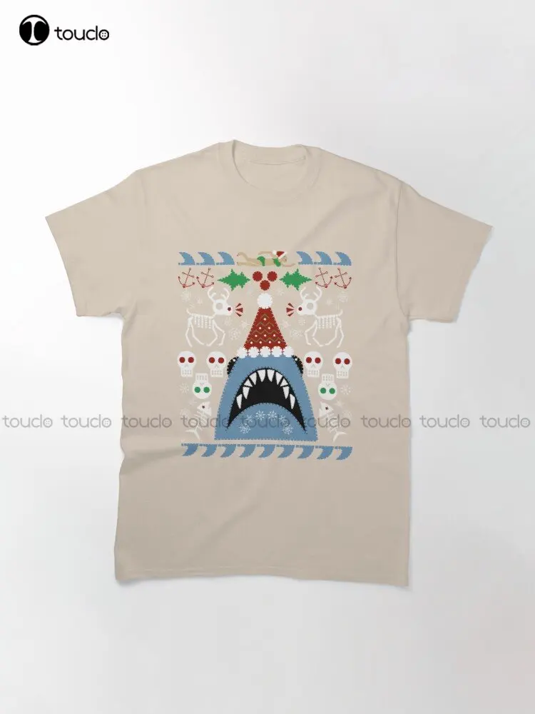 Santa Jaws Ugly Sweater Classic T-Shirt Custom Aldult Teen Unisex Digital Printing Tee Shirts Custom Gift Make Your Design