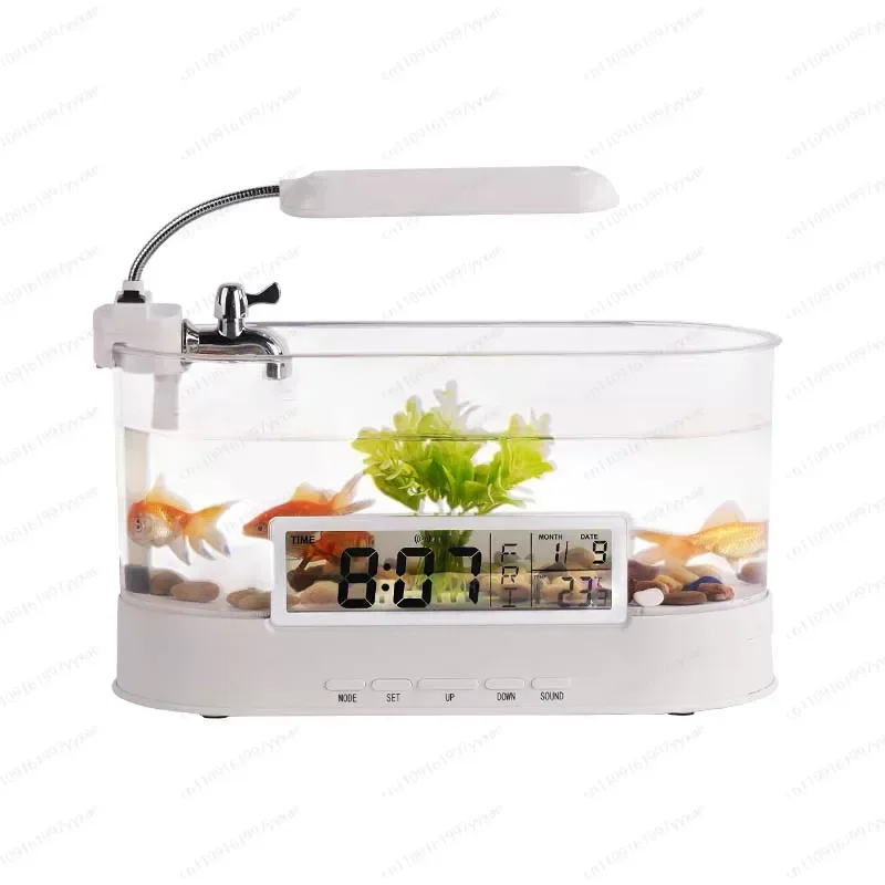 Multifunctional fish tank clock, living room desktop decoration, colorful ambient electronic alarm clock light