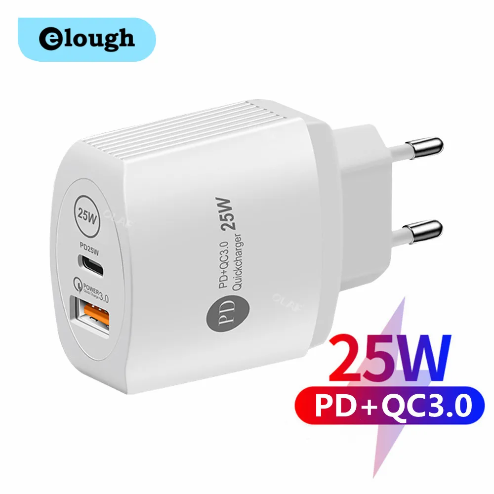 Elough USB C Charger PD 25W Fast Charging Charger Type C Mobile Phone Chargers Power Adapter for Samsung Xiaomi iPhone QC3.0