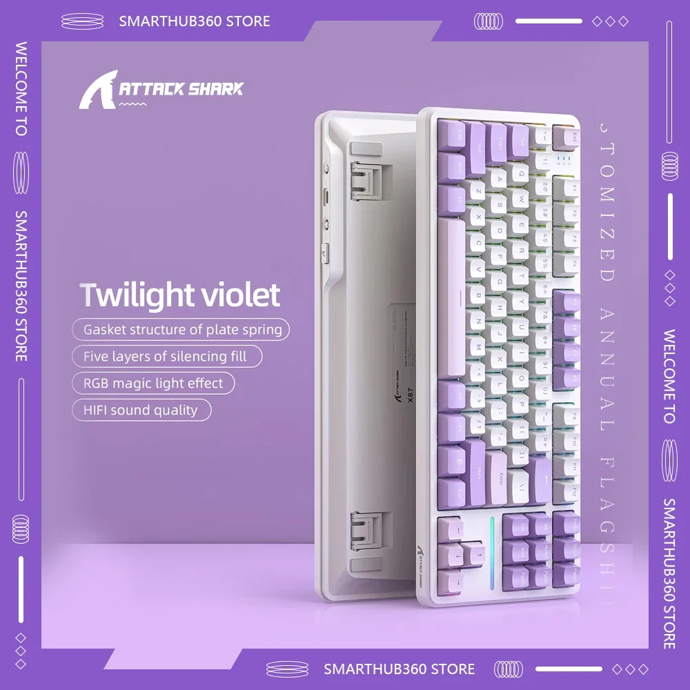 

Механическая клавиатура Attack Shark X87, трехрежимная Bluetooth, беспроводная, RGB, оптическая, с возможностью горячей замены, клавиатура для киберспорта, общая настройка