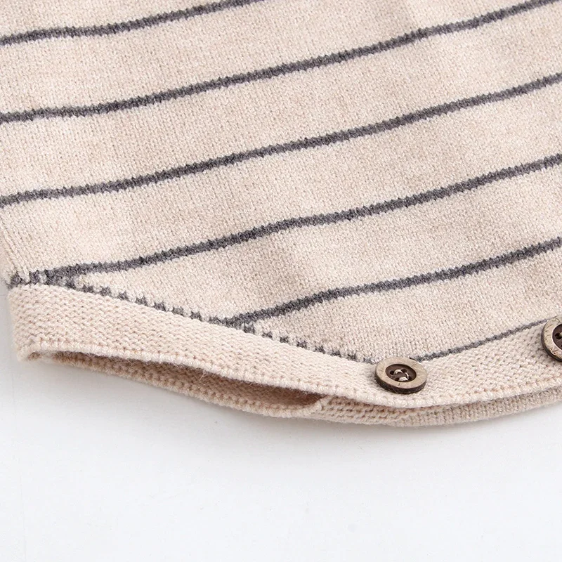 جديد ربيع 2026 ملابس داخلية محبوكة للأطفال حديثي الولادة من البنات والأولاد بأكمام طويلة مخططة للأطفال الرضع ملابس أطفال محبوكة