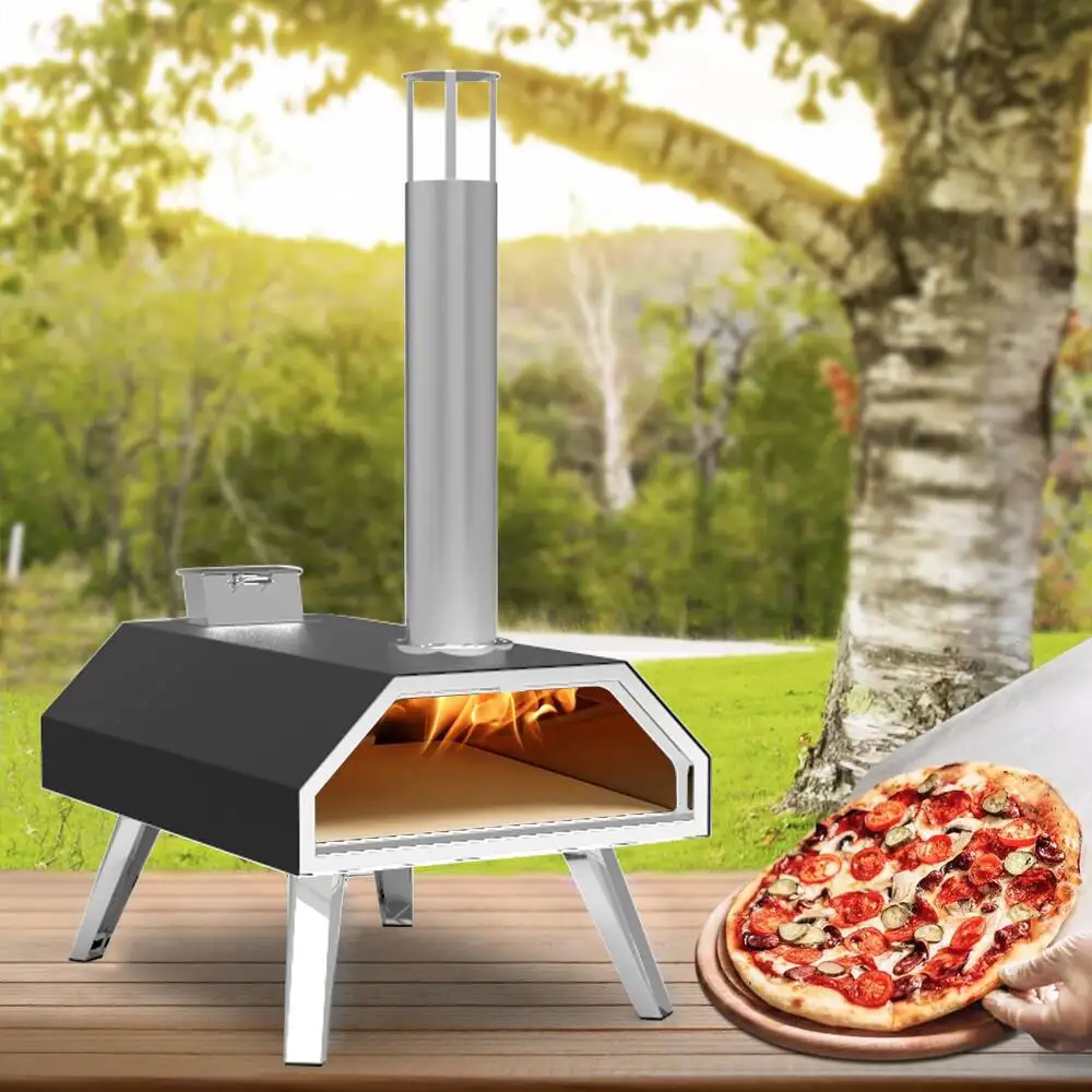 Horno de Pizza Manual para Exteriores, Multicombustible, de Leña, Portátil, con Chimenea de Acero Inoxidable, para Leña y Pellets
