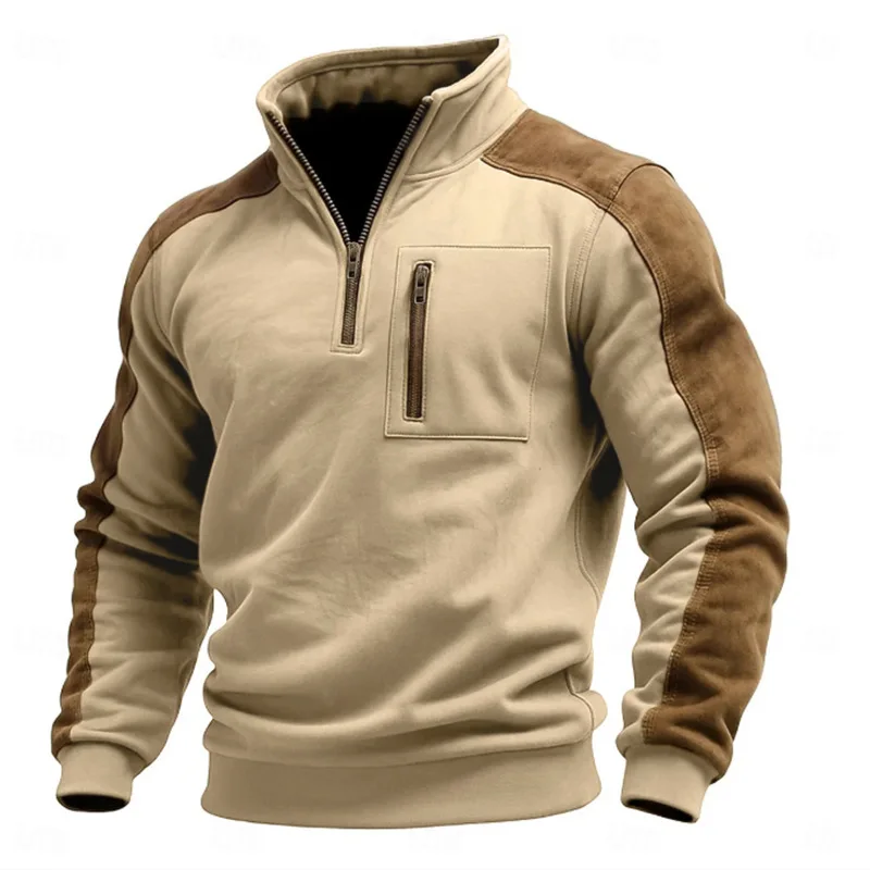 Herbst Winter Neue männer Stehen Kragen Pullover Sweatshirts Mode Patchwork Sport Tops Männlich Casual Streetwear Pull Auf Hoodie