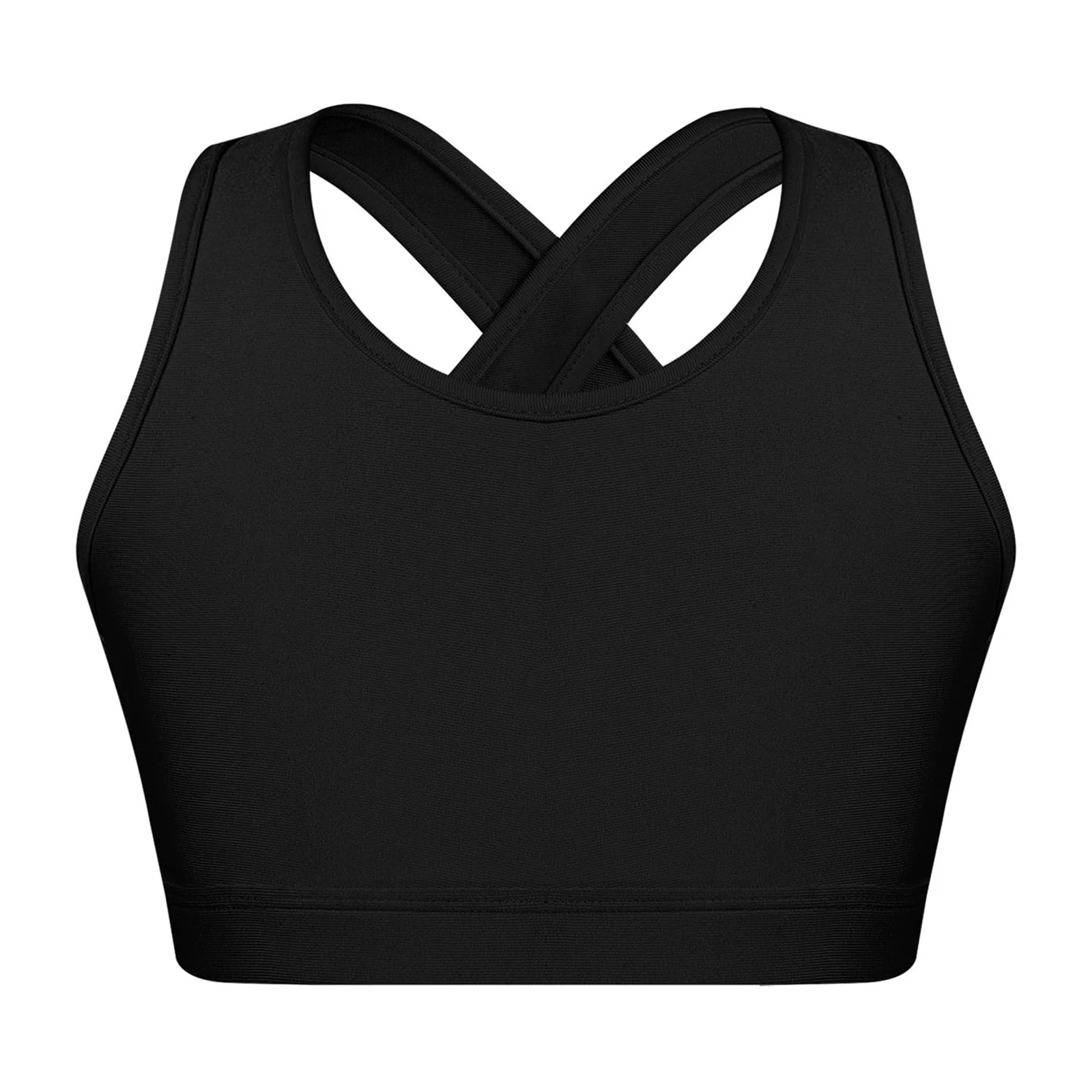 Kids Girls Cirss-Cross Keyhole Back Crop Tops Vest Camisole Dance Yoga Gymnastics Workout Running Sports Bra Activewear