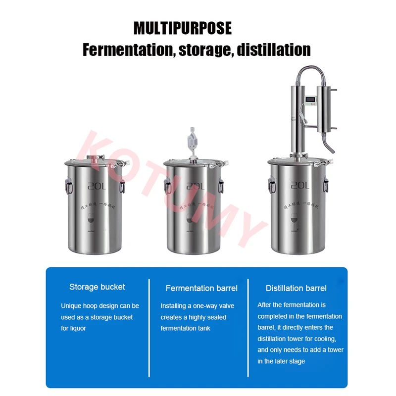 الفولاذ المقاوم للصدأ 20L Moonshine لا يزال الكحول المقطر غلاية نبيذ المنزل المياه النبيذ براندي طقم تخمير الزيت العطري
