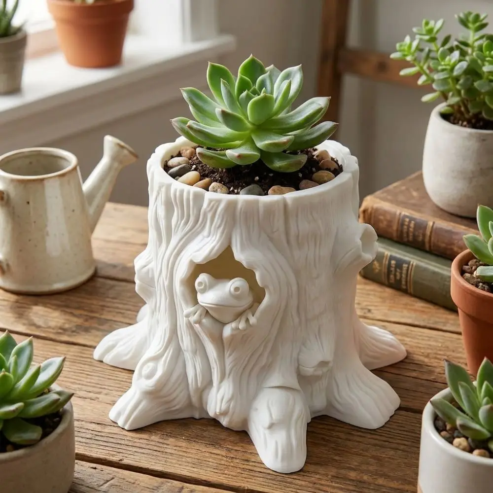 Multi-function 3D Printed Tree Hole Plant Pot Decorative Unique Frog Shaped Flowerpot Novelty Irregular Keys Storage Bowl Garden