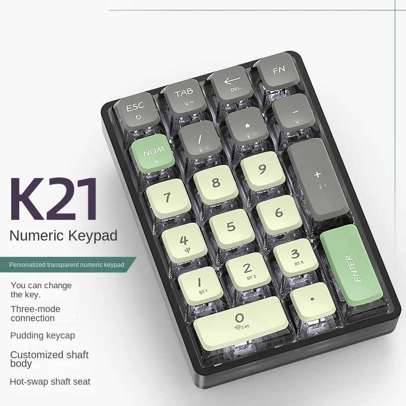 Customized 21Key Wireless Three-Mode Numeric Mini Keyboard Numpad RGB Backlight Keypad for Computer Numpad