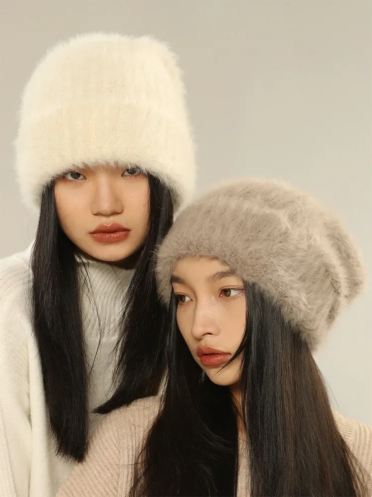 Large Size 2024 New Hot Selling Winter Hat Rabbit Fur Winter Hats for Women Fashion Warm Beanie Hats Solid Adult Cover Head Cap