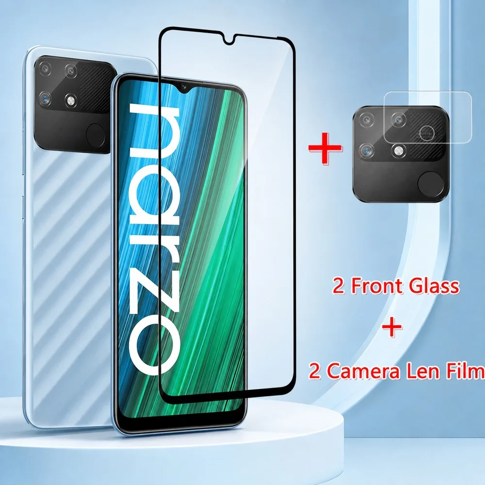 2+2 Stück Panzerglas für Realme 5 5 Pro 6 6 Pro 7 7 Pro 7i Kameraobjektiv Displayschutz für Realme 8 8i 8 Pro 9 9 Pro 9i 9 pro