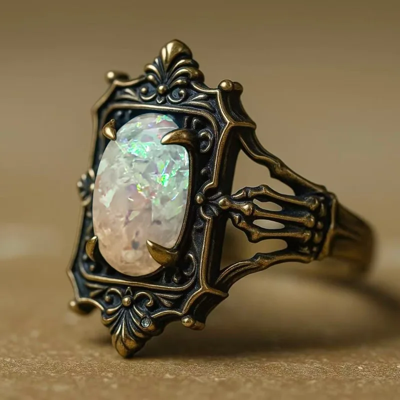 

New Accessories: Vintage Gold Inlaid Opal Women's Ring Halloween Gift Ghost Hand Creative Hand Ornament