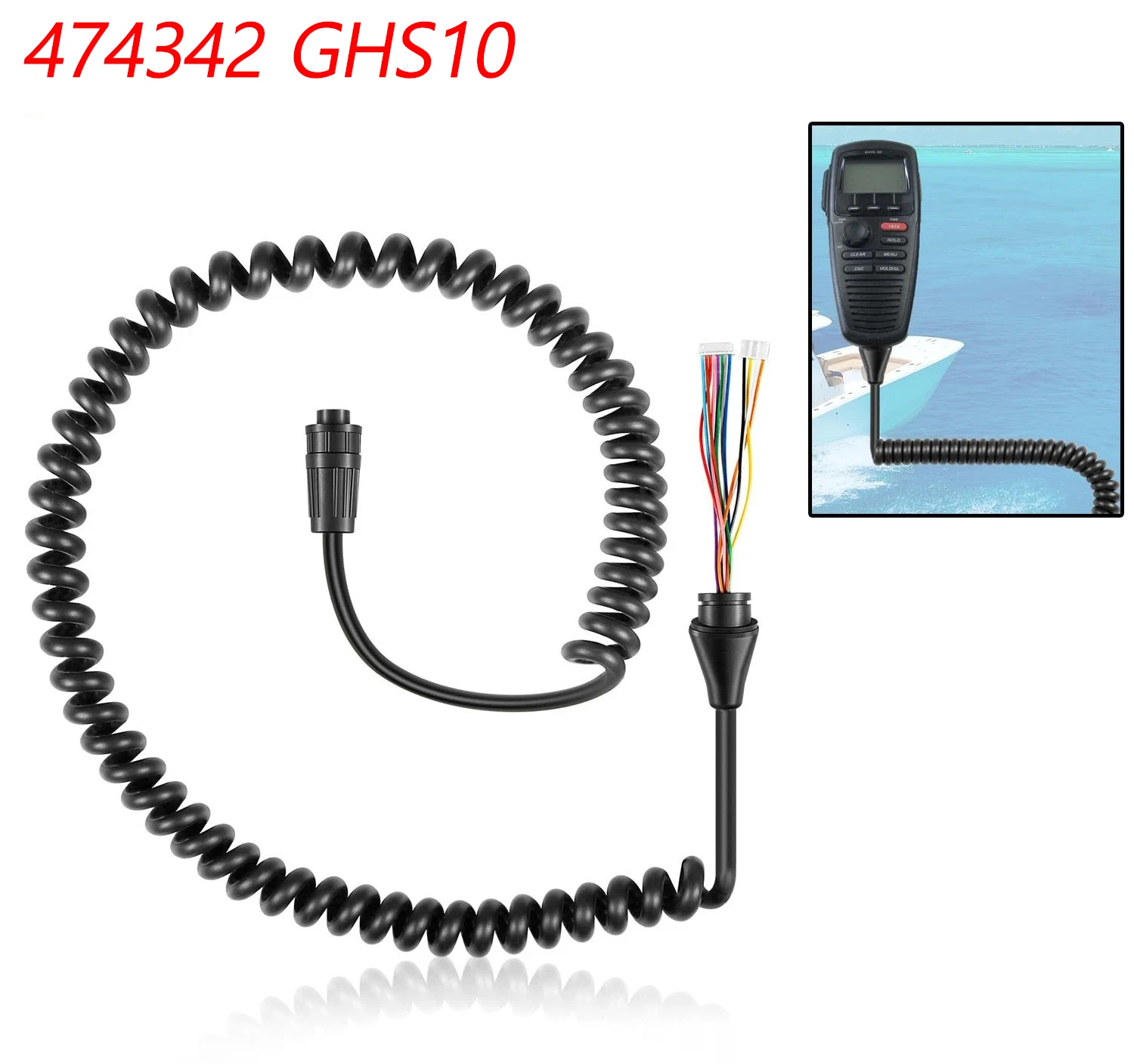 TML GHS 10 Replacement Microphone Mic Cord Cable for Garmin, Coiled Handset Mic Cable Marine Radio Accessory
