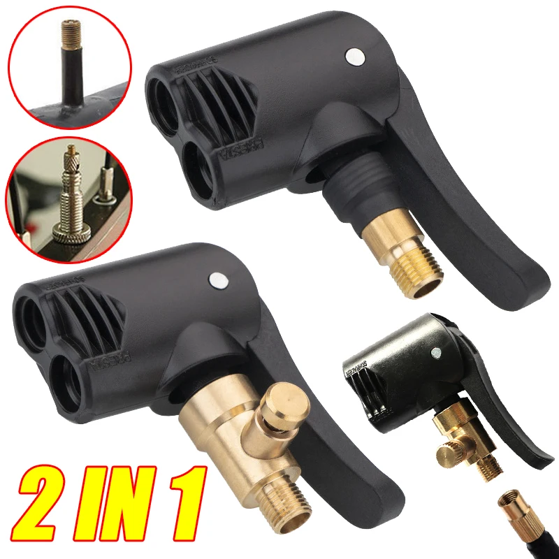 2-In-1 Bicycle Pump Nozzle Hose Adapter Inflatable Pump Motorbike Air Chuck Inflator Valve Connector Adapter Auto Accessories