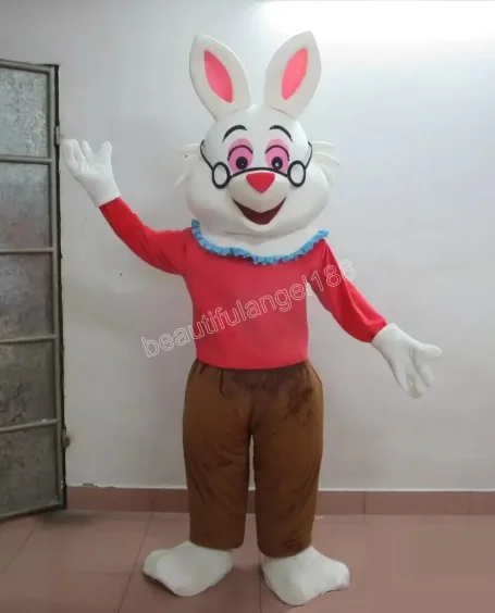 

New Adult Hot Sale Foam White Rabbit Doll Fancy Cartoon Mascot Costume Plush Christmas Fancy Dress Halloween Mascot Costume