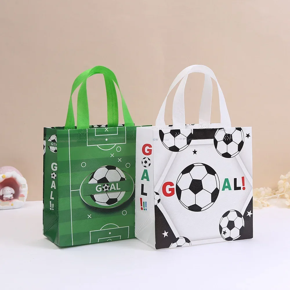 10Pcs Sports Football Theme Gift Packing Bag Soccer Non-Woven Shopping Tote Bag for Kids Boy Birthday Baby Shower Party Decor