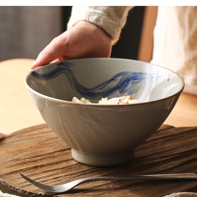 Japanese ceramic bowl tableware rice noodle soup home restaurant large salad ramen 7.5 inches CN(Origin)