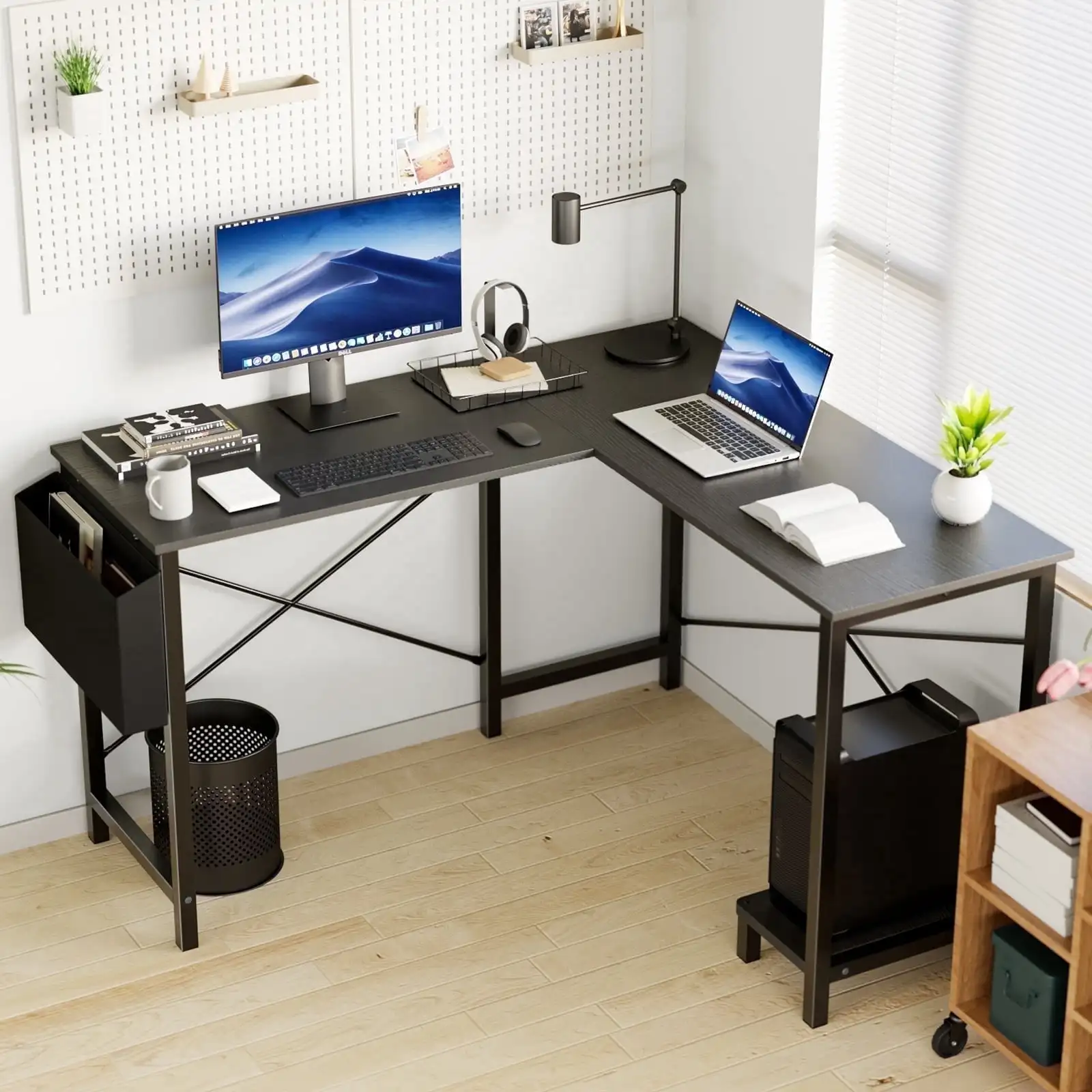 L Shaped Computer Desk Corner Desk, Gaming Table 50 inch PC Writing Study Desk for Home Office Dorm Small Space, Black