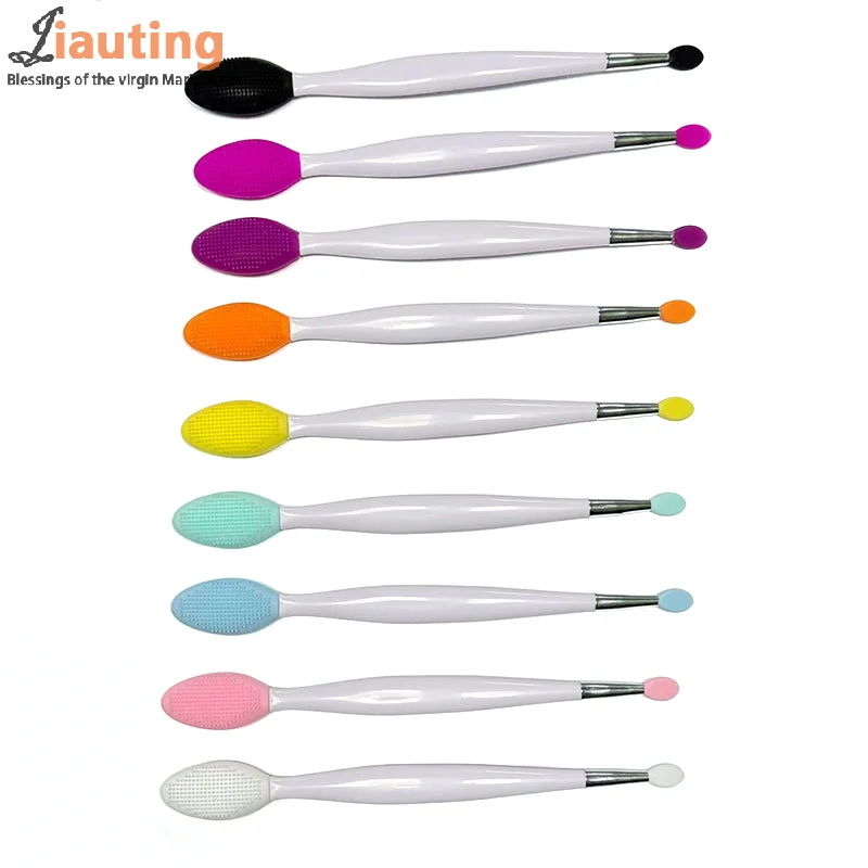 더블 헤드 실리콘 브러시 스킨 케어 립 각질 제거 페이셜 클렌징 페이스 스크럽 코 클린 브러시 립스틱 립밤 어플리케이터