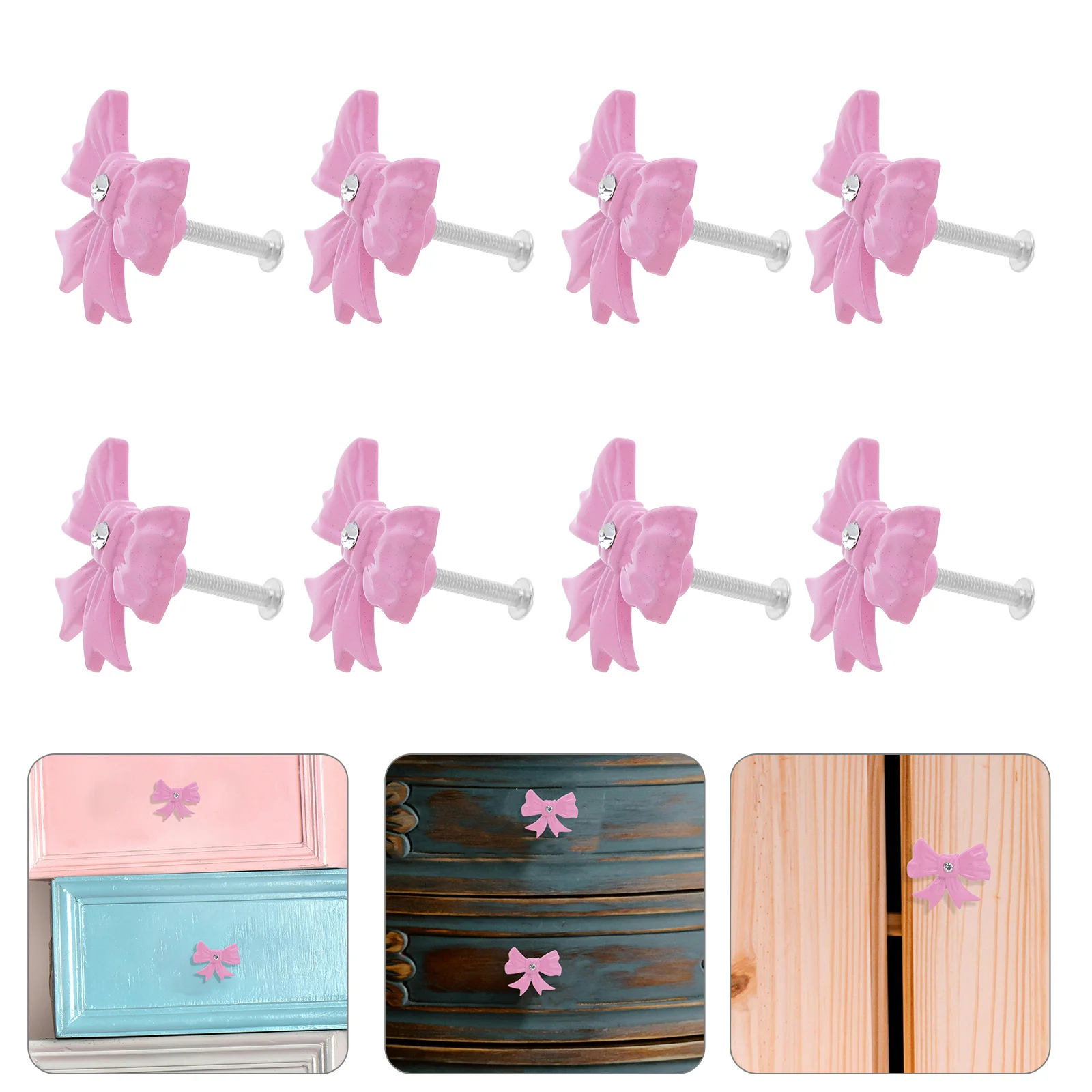 

8pcs Bow Drawer Knobs Pink Metal Bowknot Cabinet Handles For Dresser Vanity Nursery Single Hole Pulls For Girls Furniture