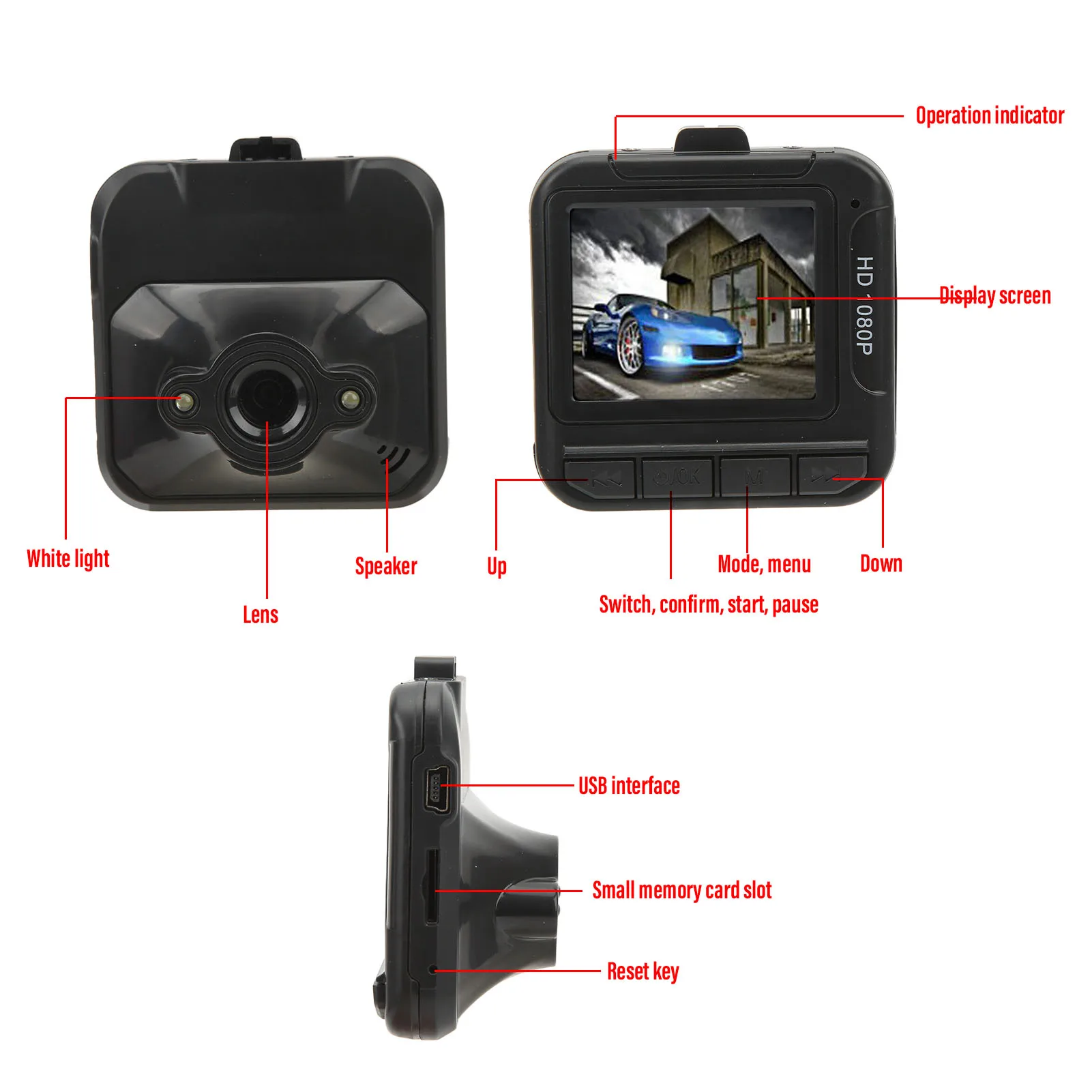 Driving Recorder 1080P HD 1.6in Color Display Screen Loop Recording Dash Cam for Car new