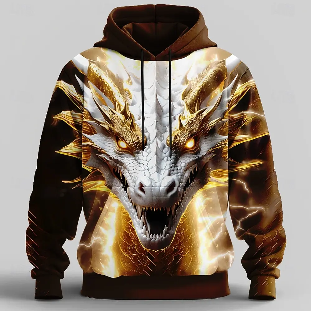 

Мужская толстовка с капюшоном Dragon 3D, крутая вечерние толстовка с круглым вырезом, клубная уличная одежда, золотые дизайнерские толстовки с капюшоном на шнурке, осень-зима