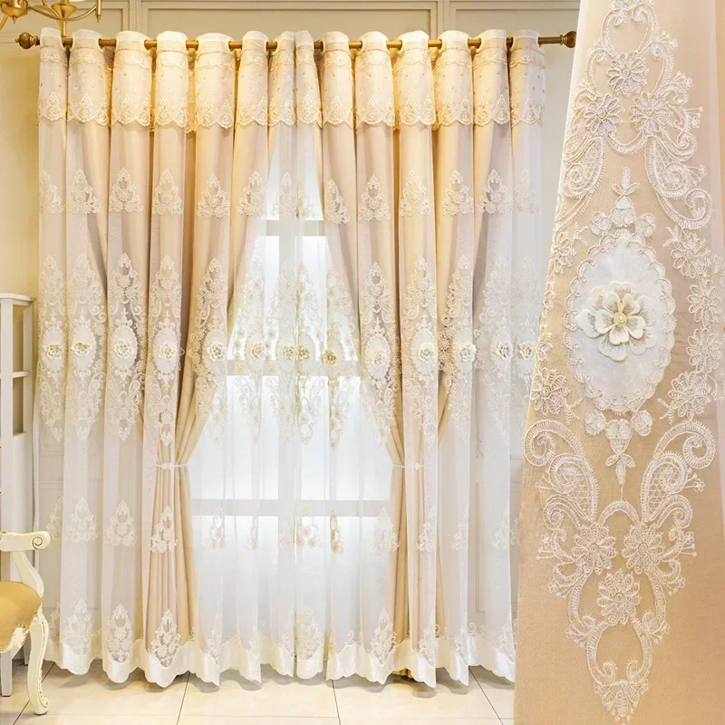 

Embroidery Customize Modern Curtains for Living Dining Room Bedroom European High-grade Simple High Shading Double Embossed