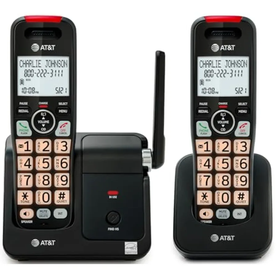 EL23-2 2- Cordless Landline Phone with Call Blocker and Caller ID DECT 6.0 Speakerphone for Seniors and Robocall Protection Bla