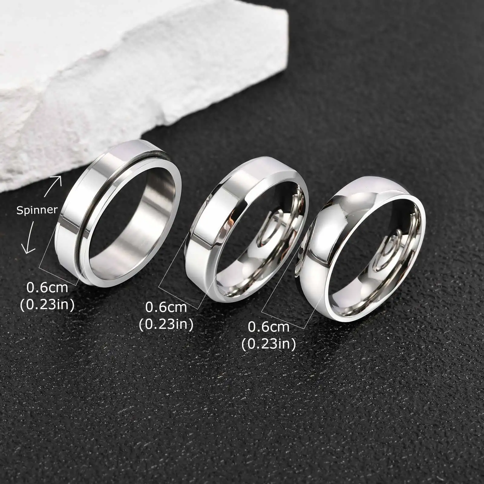 Vnox 3-teiliges Herren-Ringset aus Edelstahl, schwarz, silberfarben, goldfarben, Ehering, Schmuckgeschenk zum Jahrestag, Geburtstag, Party, neu – Detail 13