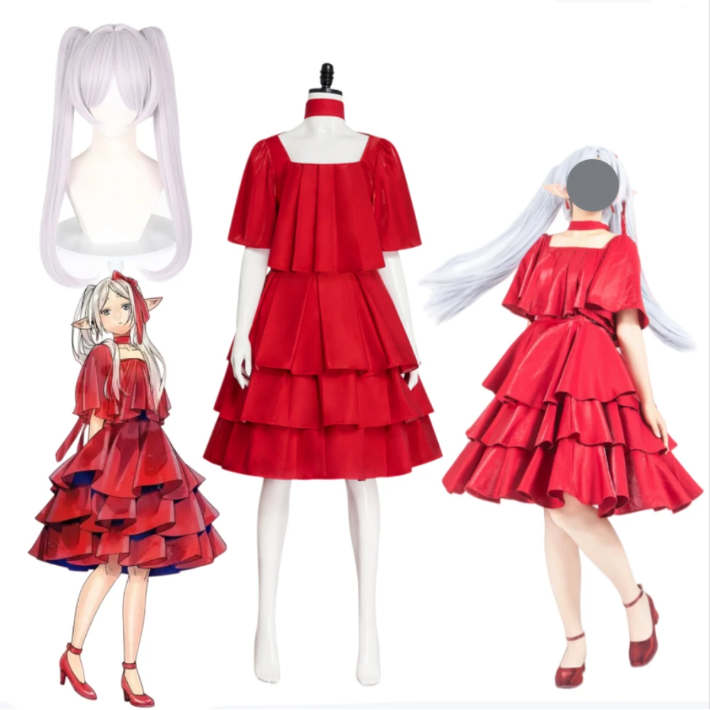 

Anime Frieren Beyond Journey's End Red Dress Cosplay Costume Full Set Halloween Comic Con Role Play Party Performance Outfit