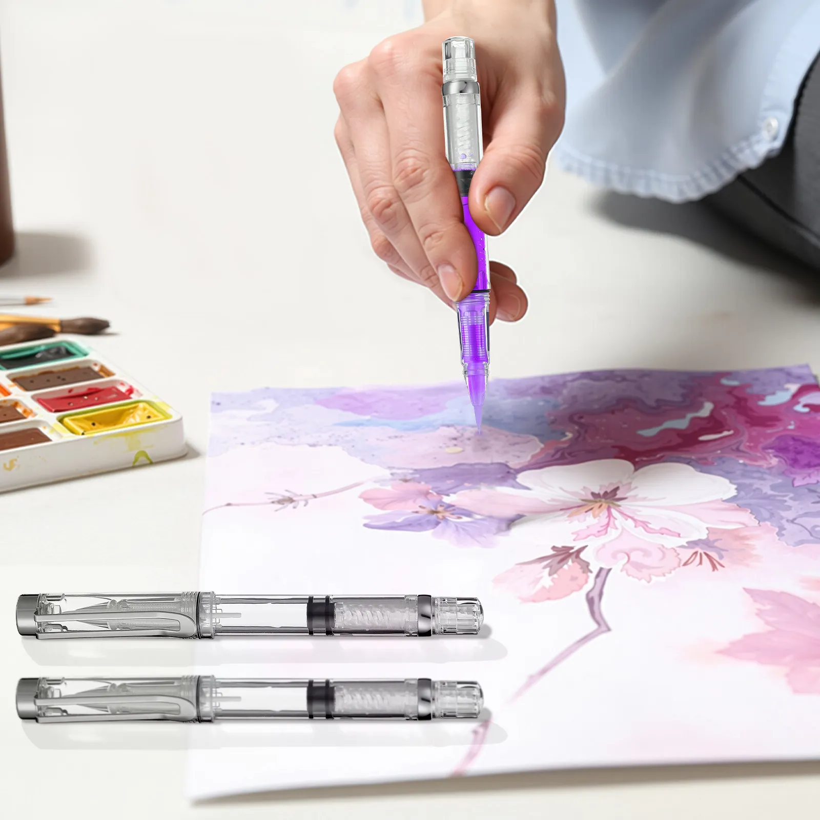 5Pcs Calligraphy Soft Brush Pens Refillable Transparent Body Ink Storage Watercolor Painting Drawing Writing Tools
