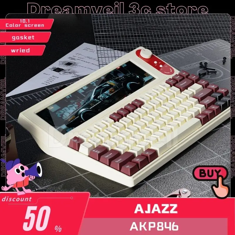 

In Stock Ajazz AKP846 Mechanical Keyboard Wired 84Keys Keyboard RGB 10.1 LCD Screen Programming With 4.95Inch PC Gamer Keyboard