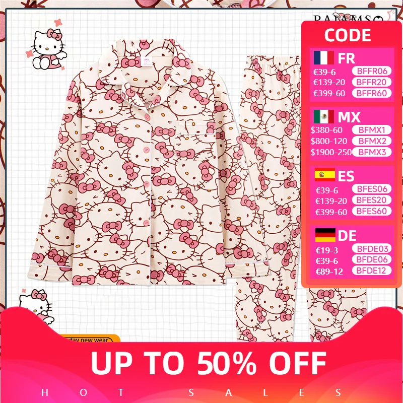 

Sanrio Hello Kitty Short Section Ladies Pyjamas Set Pyjamas Women Summer Kawaii Cartoon Loose Pajamas Pajama Trousers Set