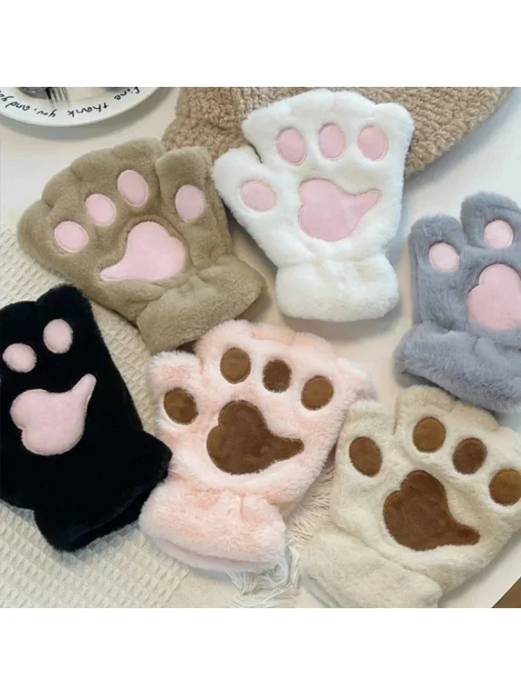Niedliche Plüsch-Katzenpfoten-Handschuhe Plüsch-Fäustlinge Warme Weiche Plüsch Kurze Fingerlose Flauschige Bären-Handschuhe Kostüm-Fingerhandschuhe 2029
