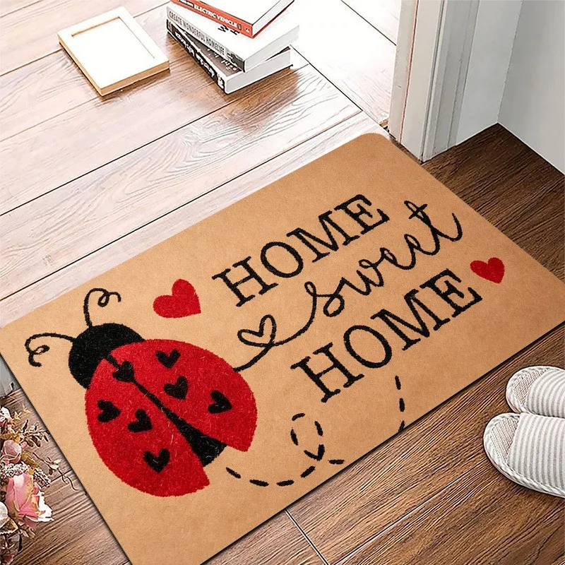 Ladybug Sweet Home Text Print Doormat Lovely Insect Pattern Entry Mat Indoor Household Front Door Decor Rug