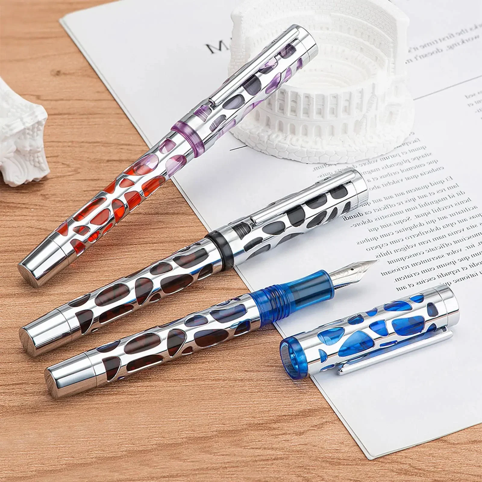 Asvine M169 Acrylic Dropper Fountain Pen Transparent Metal Skeleton Pen x Converter EF/F/M Nib writing ink pens Office supplies