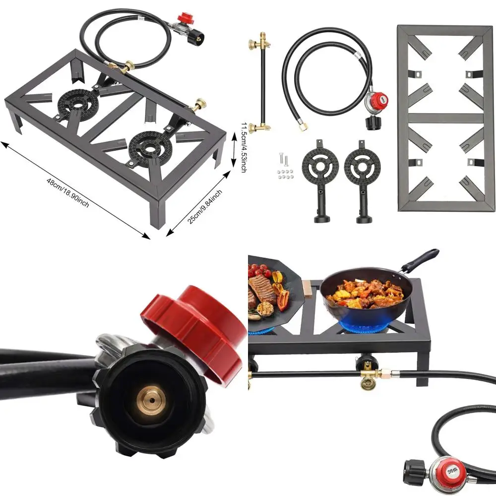 

Газовая плита с двойной горелкой 8000 Вт, портативная уличная газовая плита, пропановая плита с регулируемым шлангом регулятора 0-20 фунтов на квадратный дюйм, газовое оборудование