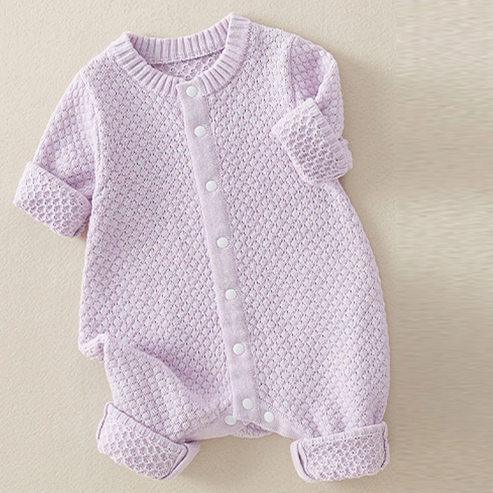 

Одежда для новорожденных, свитер, комбинезоны с длинными рукавами и пуговицами, однотонный вязаный комбинезон для младенцев, осенне-зимняя домашняя повседневная одежда