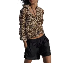 Leopard print shirt with pocket decoration for fashionable temperament single-breasted top new