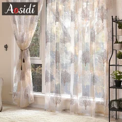 Modern Transparent Sheer Curtains for Living Room Windows Leaves Tulle Curtain for Kitchen Patterned Voile Drapes Luxury Panel