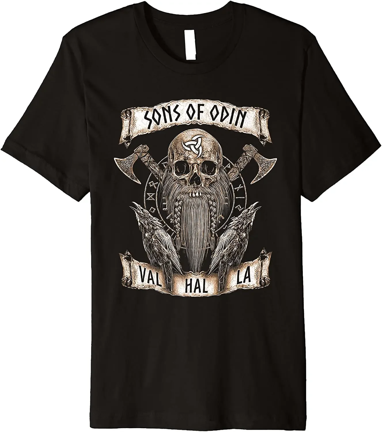 Sons of Vi king Beard Skull Valhalla Hugin Minin Rune T-Shirt. Premium Cotton Short Sleeve O-Neck Mens T Shirt New S-3XL
