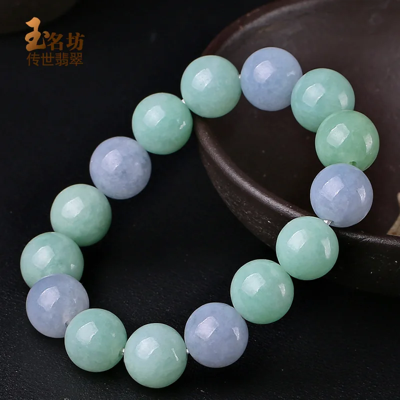 Authentic Burmese natural unisex style featuring a vibrant green and violet jade bead bracelet Grade A quality