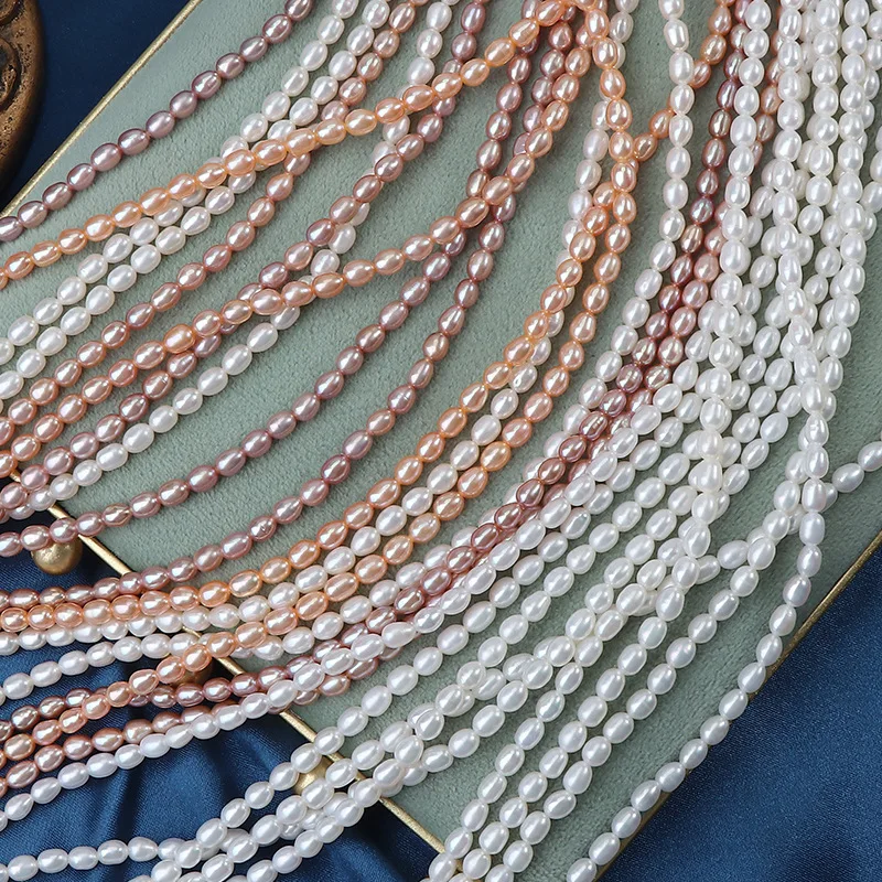 

AAA 3.5-4mm Rice-Shaped Smooth Natural Freshwater Pearl Semi-Finished Beads for Jewelry Making DIY Necklace Bracelet Accessories
