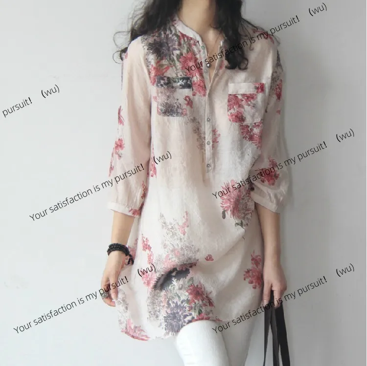 

ZOCI-Women's Spring and Summer Cotton V-Neck Three/Quarter Sleeve Long Top, Women's Shirt