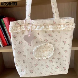 Coreano Ins Sweet Flower Print borse a tracolla donna All Match Canvas Underarm Bag Casual Y2k Tote Bag estetiche ad alta capacità