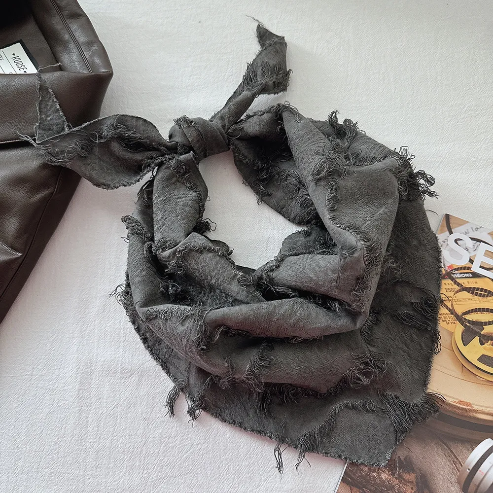 

Frayed Cotton Triangular Scarf Wasteland Style Spicy Girl Headscarf Women's Casual Triangular Scarf Layered Wearing Accessory