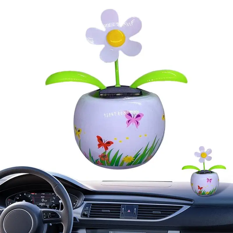 Solar Powered Car Ornament Bobblehead Car Ornaments Auto Dancing Ornament Shaking Flower Solar Ornament For Car Enthusiasts