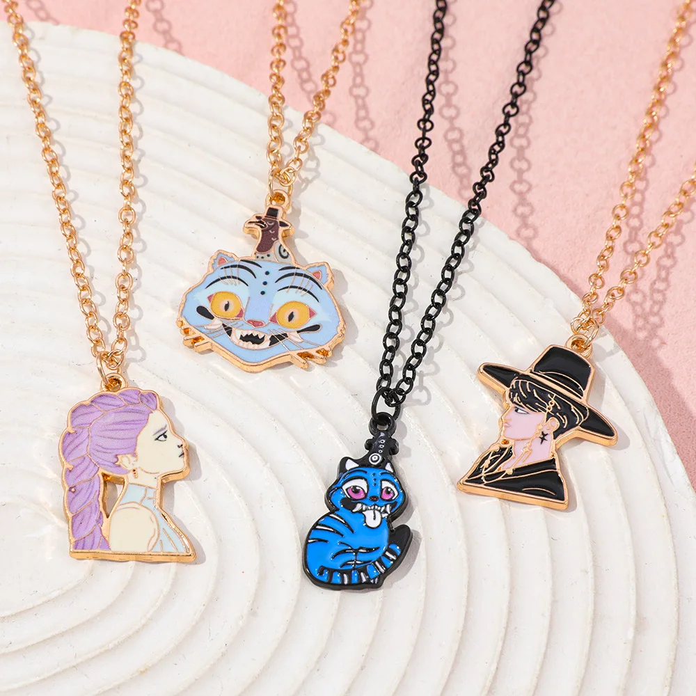 

Cartoon KPop Demon Hunters Necklace Saja Boys Derpy Tiger Metal Pendant Jewelry Accessories Neck Chain Birthday Jewelry Gifts