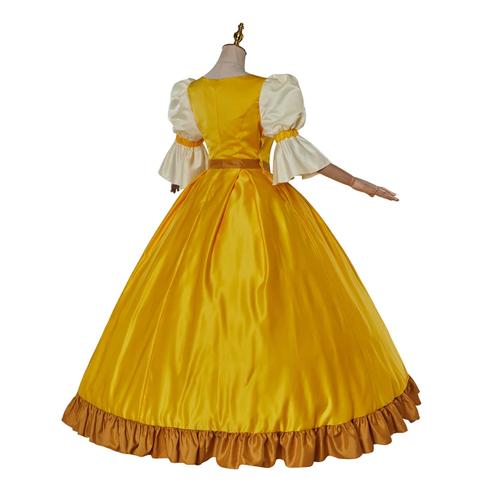 كريستين سانشيز أزياء تنكرية للنساء فستان الأميرة الأصفر روكوكو كوين ماري أنطوانيت ثوب الكرة