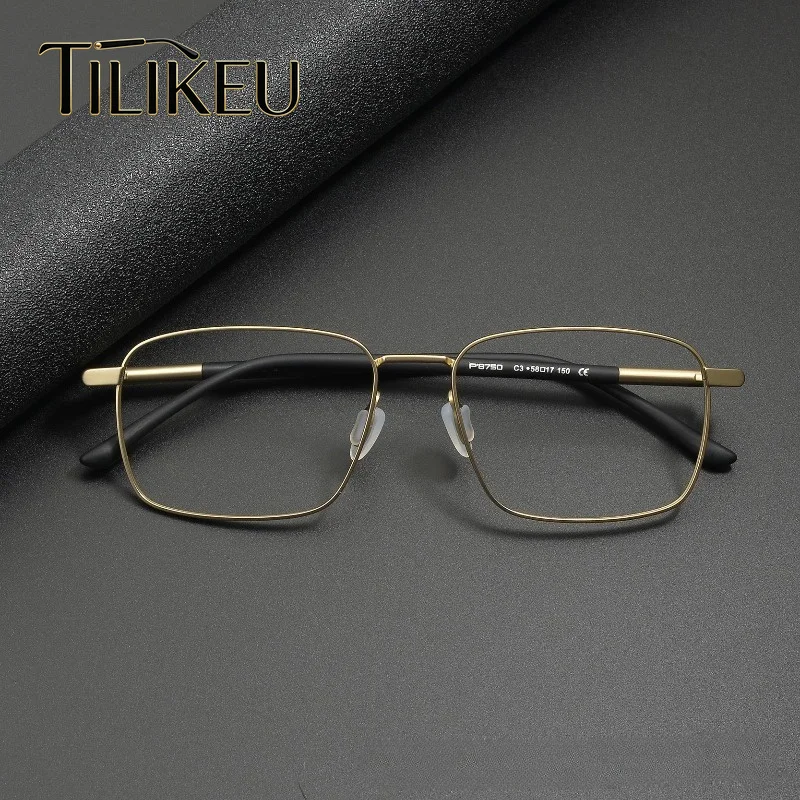 New Ultra Light Pure Titanium Square Glasses Frame Men Large Face Business Eyeglasses P8750 Simple Retro Luxury Designer Eyewear